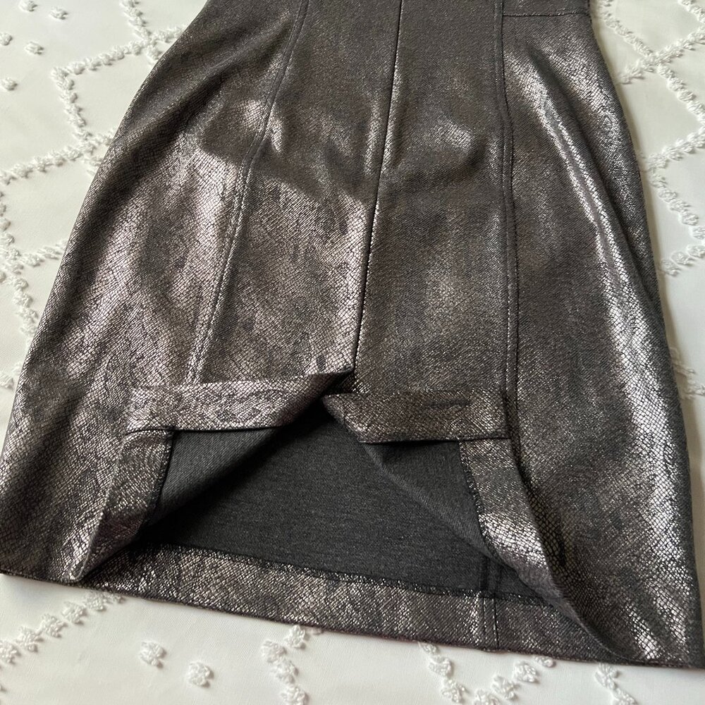 Calvin Klein Metallic Gunmetal Silver Snakeskin Sheath Sleeveless Dress SIZE 6 - Picture 7 of 11